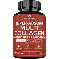 Super-Absorb Multi Collagen Pills (Type I II III V X) Organic Herbs and Bioperine - Anti-Aging, Hair, Skin, Nails, Joints - Hydrolyzed Collagen Peptides Protein Supplement for Women Men (90 Capsules)