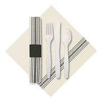Hoffmaster 120012 Rolled Cutlery Set with Printed Dishtowel Dinner Napkin with Knife, Fork, and Spoon, White/Black (Pack of 100)