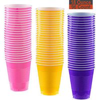 18 oz Party Cups, 96 Count - Hot Pink, Sunshine Yellow, Purple - 32 Each Color