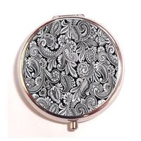 Lovefive Black and White Paisley Custom Fashion Silver Round Pill Case Drug Organizer Holder Pocket Or Wallet Organizer Case