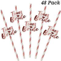 48 Pieces Rose Gold Hen Party Paper Straws with Team Bride Flags Team Bride Straws Hen Party Straws Rose Gold Straw Bridal Shower Paper Straws Bachelorette Accessories Bridal Party Tableware