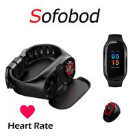 Smart Bracelet with Earpads, Sofobod Smart Bracelet Wristband with Earphone with Heart Rate Monitor Bluetooth 5.0 - Black
