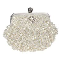 Fashionhe Women Pearl Evening Handbag Party Clutch Bag Purse Shoulder Bag Cross Bag Cosmetic Bag(Beige)