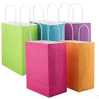 Gift Bags Medium Size Kraft Paper with Handles and White Polka Dots in Assorted Colors for Christmas Holiday, Kids Happy Birthday Party, Jewelry, Wedding, Baby and Bridal Shower Bulk Pack (Set of 12)