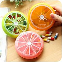 Auch Portable Rotating 7 Day Weekly Pill Organizer Travel Medicine Tablet Holder Storage Case Box Dispenser, Cute Fruit Style, Pack of 3 (Orange/Lemon/Pomelo)