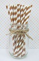 25 Stripped Paper Straws Birthday Wedding Baby Shower Party - Brown Striped