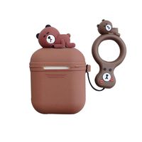 UR Sunshine AirPods Case, Super Cute Funny Lying Cartoon Animal Soft Silicone Case Cover Protective Skin for AirPods1/AirPods 2+Ring Lanyard-Brown Bear