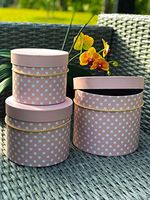 [USA-SALES] Premium Quality Round Flower Box, Gift Boxes for Luxury Flower and Gift Arrangements, Set of 3 pcs, with Lids, Size (S/M/L), Pink White Dots