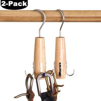 HangerSpace Belt Tie Rack Scarf Hanger for Closet, 2 Pack Swivel Hook Easy On/Off Space Saving Organizer Sturdy Wood Holder for Scarves, Belts, Ties and Accessories (Natural)
