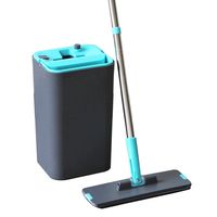 ZCXBHD Flat Mop Bucket Set with Mop Head 2pcs Pads 360 DEGREE Cleaner Sweeper Complete Wash and Dry All Floor System for Floor Cleaning Home - black (Color : Blue, Size : A)