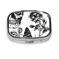 Unusual Surreal Texture Skulls Roses Eyes Anatomical Signs 2 Slots Medicine Box Square Metal Pill Box Small Medicine Case Vitamin Box for Travel Outdoors