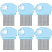 6 Pieces Head Lice Remover Nit Removal Hair Comb with Magnifier, Fine Metal Teeth Tool for Dogs Cats Pet Human Grooming and Removing Dandruff Flakes/Lice Eggs (Sky Blue)