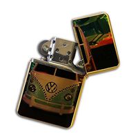 Gold Flip Top Refillable Windproof Lighter - Volkswagon Van Lighter Gold