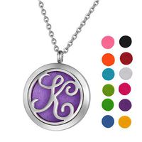 Stainless Steel Aromatherapy Essential Oil Diffuser Necklace with "K" Letter,Silver Tone