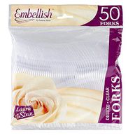 [50 Forks] Embellish Crystal Clear Disposable Heavy Duty Plastic Forks, Ideal For Wedding, Catering, Parties, Buffets, Events, Or Everyday Use,