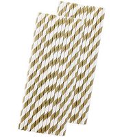 Striped Paper Straws - Gold White - 7.75 Inches - 50 Pack - Outside the Box Papers Brand