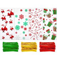 100 Pieces Christmas Cellophane Bags Candy Gift Bags Goodies Treat Bags with 150 Pieces Twist Ties for Christmas Party, 4