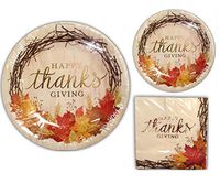 Happy Thanksgiving Disposable Dinnerware Set, Bundle Includes Service for 20: 20 Large Plates, 20 Dessert Plates, 30 Large Napkins