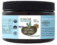 The Maca Team Premium Raw Black Maca Root Capsules, Certified Organic, Vegan, GMO- and Gluten-Free, 750 mg Size, 200 Count