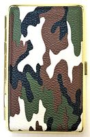 Eclipse Gold Frame Camouflage Design Crushproof Leather Wrapped Metal Cigarette Case, 100s, Assorted Colors, 3101G14C-1