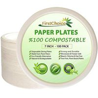 Disposable Bagasse Paper Plates, 7 Inch Round, 100 Counts, Natural Sugarcane Bagasse Bamboo Fibers, Sturdy, Compostable Eco Friendly Environmental, Paper & Plastic Plate Alternative, Tree Plastic Free