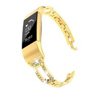 Wearlizer Compatible Charge 2 Bands for Women Metal Replacement Fit Charge hr 2 Band Assesories Strap with Bling Rhinestone Bracelet Bangle Adjustable (Gold)