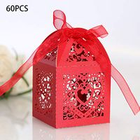 IronBuddy 60Pcs Wedding Candy Boxes Love Heart Laser Cut Paper Gift Boxes with Ribbons Candy Boxes for Wedding Birthday Party Baby Shower Favors (Red)