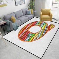 YucouHome Letter Q Striped Door Mats Outside, Colorful Retro Ornate Native Style Q Letter Name Icon Symbols Image Print, Fashionable High Class Living Bedroom Rugs(2'x 6') Multicolor