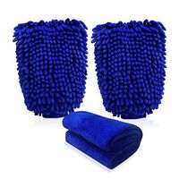 Car Wash Mitt, Double Sided Chenille Microfiber Wash Glove and Towel (Type-2,Two Wash Mitt and One Towel)