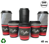 EcoQuality Durable Disposable Paper Cups & Dome Lids For Hot/Cold Drink, Coffee, Tea, Cocoa, Travel - Small 10 Ounce Cups, 200 Count Cups & Lids