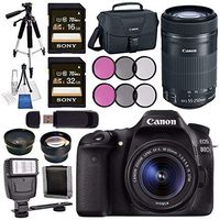 Canon EOS 80D DSLR Camera with 18-55mm Lens + Canon EF-S 55-250mm Lens + 58mm Wide Angle Lens + 58mm 2x Lens + Canon 100ES EOS Shoulder Bag Bundle