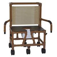 MJM International WTS126-5TW-BAR-DDA-10-QT-C Wood Tone Bariatric Shower Chair with Drop Arms and Pail, Royal Blue/Forest Green/Mauve/Tan