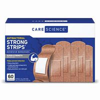 Care Science Strong Strips Adhesive Bandages, 1 inch, 60 Count | Super Strength Antibacterial Heavy-Duty Bandages Helps Prevent Infection