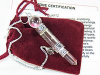 Fundamental Rockhound Products: Crystal Quartz Mini Wand Pendulum Natural Gemstone Crystal with Carrying Pouch, info Cards