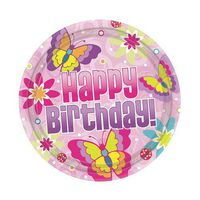 Hanna K. Signature Collection 16 Count Birthday Butterfly Paper Plate, 7-Inch