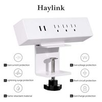 Haylink UL Approval Clamp on Desktop Sockets Power 2 Port USB Charger 3 Outlet Strip 6ft Cord Home Office Reading Public Area Table Mount Multi-Outlets Aluminum Surge Protector Desk Strip