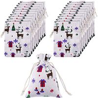 Lindong 30 Pack Chriatmas Drawstring Gift Bags Sacks Linen Burlap Candy Bag for Christmas Party Supplies (Color Style 1)