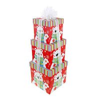 Homeford Holiday Polar Bear Square Nested Christmas Gift Boxes, 5, 6 and 7-Inch, 3-Piece