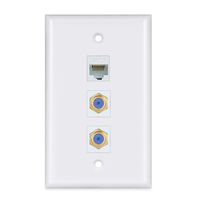 2 Coax 1 Ethernet Wall Plate - 2 Port 3Ghz TV Coax Cable F Type and 1 Port Ethernet Cat6 Faceplate - White