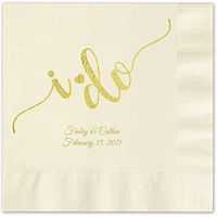 Canopy Street I do Calligraphy Personalized Luncheon Napkins - 100 Ivory Ecru Paper Coined Napkins with a Choice of foil. 6 1/2'' x 6 1/2'' Folded, Made in The USA