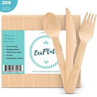 EcoPlate Disposable Wooden Cutlery Sets, 100% All-Natural Birch Wood, 6 Inch Length Eco-Friendly, Biodegradable, and Compostable Wooden Utensils (200 Count - 100 Forks, 50 Spoons, 50 Knives).
