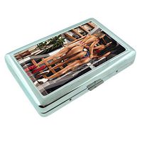London Pin Up Girls British UK S4 Silver Cigarette Case Metal Wallet Id Holder King & 100's 4" X 2.75" RFID Protection