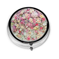 LTtie Pill Box, Spring Floral Round Metal Pill Case - Medicine Tablet Holder Organizer Case - Compact 3 Compartment for Daily Needs