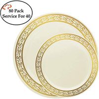 Tiger Chef Plastic Plate Set, Service For 40 Guests Includes 40 10.75-inch Dinner Plates and 40 7-inch Salad Plates Disposable Reusable BPA Free