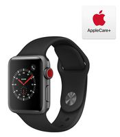 Apple Watch Series 3 (GPS + Cellular, 38mm) - Space Gray Aluminum Case with Black Sport Band with AppleCare+ Bundle
