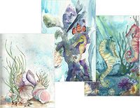Seahorses Blank Note Card Assortment: 3 Blank Artistic All Occasion Watercolor Seascape Cards, with Envelopes - Underwater Fairyland