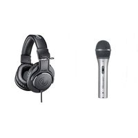 Audio-Technica ATH-M20x Professional Studio Monitor Headphones, Black & ATR2100-USB Cardioid Dynamic USB/XLR Microphone