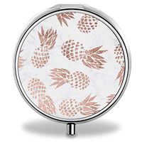 IMLONE Pill Organizer, Customized Rose Gold Pineapple Pill Boxes with 3 Components and Mirror for Travelling and Daily Needs