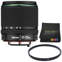 Pentax SMC DA 18-135mm F/3.5-5.6 ED AL (IF) DC WR Lens + 62mm UV Filter + DavisMAX Microfiber Cloth DavisMAX Bundle