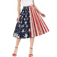 JQjian Elegant Skirt Womens Fashion American Flag Printing Evening Party Prom Swing Elastic Band Cute Skirt (M, Red)
